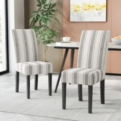 Pollards Upholstered Dining Chairs (Set Of 2) By Christopher Knight Home - Dark Blue + Light Beige + Plaid -Gourmet Interiors c0a06e24 797a 4cc4 b411 46e057e65628