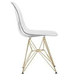 LeisureMod Cresco Plastic Dining Chair With Eiffel Gold Legs Set Of 2 - Clear -Gourmet Interiors c1529241 e649 4c11 a202 7ff72361d370