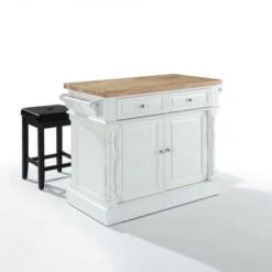 Oxford White Finish Butcher Block Top Kitchen Island With 2 Stools - Stationary - Wood -Gourmet Interiors c1e29cdb 657e 408e bf52 9f61ddfcba45
