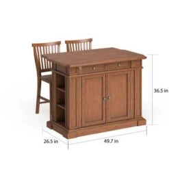 Homestyles Americana Cottage Oak 3-Piece Kitchen Island Set - With Seating - Oak - Wood -Gourmet Interiors c23b27b1 46ce 4614 8d37 0f10b118fb83