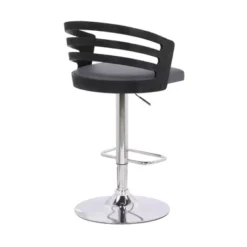 Adele Adjustable Height Swivel Grey Faux Leather And Black Wood Bar Stool With Chrome Base -Gourmet Interiors c240b7fe ca4d 4d5f b11e d1f08f103475