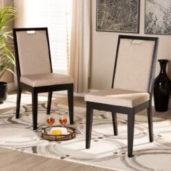 Baxton Studio Octavia Modern And Contempory Upholstered Wood Dining Chair Set(2PC) - Sand, Dark Brown -Gourmet Interiors c2bf2066 75f3 452a 9bfa e628721eea7a