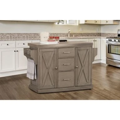 Hillsdale Brigham Kitchen Island In Gray With Stainless Steel Top - 36.25H X 48W X 18D - Portable 3 Hillsdale Brigham Kitchen Island In Gray With Stainless Steel Top - 36.25H X 48W X 18D - Portable