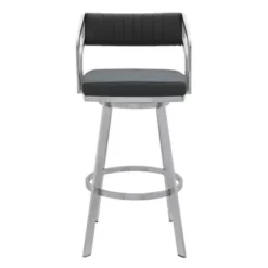 Scranton 26" Swivel Modern Brushed Stainless Steel And Slate Grey Faux Leather Bar Stool -Gourmet Interiors c36acd85 97a5 46e5 b68a fae34cd21f5a