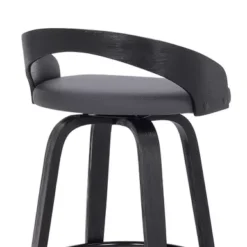 Sonia 30" Bar Height Swivel Grey Faux Leather And Black Wood Bar Stool -Gourmet Interiors c3d8f939 458d 4d2b a452 fb9942605b49