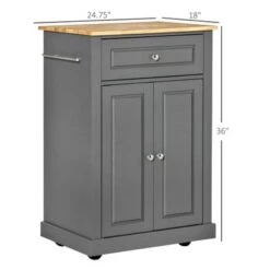 HOMCOM Rolling Kitchen Island Cart, Portable Serving Trolley Table With Drawer, Adjustable Shelf And 2 Towel Racks - Grey -Gourmet Interiors c438122b e595 42b5 a08f 13a82994f08a