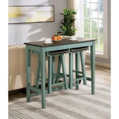 3 Piece Bar Table Set With Two Stools - Antique Teal, Gray -Gourmet Interiors c4aa0f69 d30d 44c1 8e57 88e8430f23d0