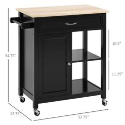 HOMCOM Kitchen Trolley, Wood Top Utility Cart On Wheels With Open Shelf And Storage Drawer For Dining Room, Kitchen - Grey -Gourmet Interiors c4b7d8a0 55ea 4b1d 8c74 4045dff18b71
