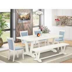 East West Furniture Table Set - A Dining Table And Linen Fabric Dinning Chairs With Stylish Back - Linen White (Pieces Option) - V027MZ015-5 -Gourmet Interiors c4c6a57c 8d9c 43e8 9ac6 0ae584c7f6a9
