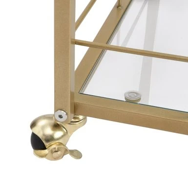 Golden 3-tier Metal And Glass Rolling Bar Cart Serving Wine Cart With Glass Top (30.1 In. W X 36.2 In. H) - Golden - Kitchen Cart 8 Golden 3-tier Metal And Glass Rolling Bar Cart Serving Wine Cart With Glass Top (30.1 In. W X 36.2 In. H) - Golden - Kitchen Cart - Image 6