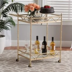 Baxton Studio Mela Contemporary Glam And Luxe Gold Metal And White Marble 2-Tier Wine Cart - Gold, White Marble 12 Baxton Studio Mela Contemporary Glam And Luxe Gold Metal And White Marble 2-Tier Wine Cart - Gold, White Marble -Gourmet Interiors c5a24410 a1ac 4e05 8072 97d4ec3a874d