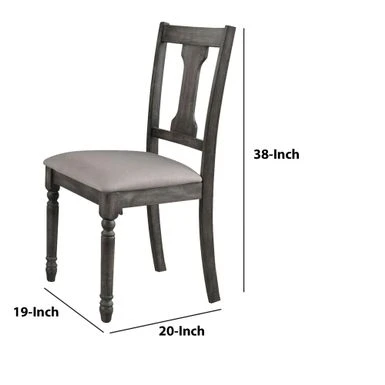 Wooden Side Chairs With Linen Padded Seat And Splat Back Design, Gray And Beige, Set Of Two - Grey - Set Of 2 7 Wooden Side Chairs With Linen Padded Seat And Splat Back Design, Gray And Beige, Set Of Two - Grey - Set Of 2 - Image 5
