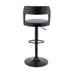 Itzan Adjustable Swivel Grey Faux Leather And Black Wood Bar Stool With Black Base -Gourmet Interiors c5d74a64 cefb 4bbc b500 cda8634eff8f