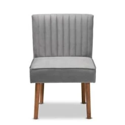 Baxton Studio Alvis Mid-Century Velvet Upholstered Wood Dining Chair-Grey - Grey, Walnut Brown -Gourmet Interiors c60c9906 39a7 4af9 8e1c 8dd16e1f5b72