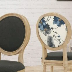 Phinnaeus Upholstered Farmhouse Dining Chairs (Set Of 2) By Christopher Knight Home - Natural + Black Checkerboard And Dark Gray Cushion -Gourmet Interiors c6e1c55a 5a46 417d b105 c72a5963a2c1