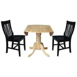 42 In Dual Drop Leaf Dining Table With 2 Dining Chairs - 3 Piece Dining Set - Natural Table/black Chairs -Gourmet Interiors c7535b09 8d8d 4a6b bc55 72a63228b864