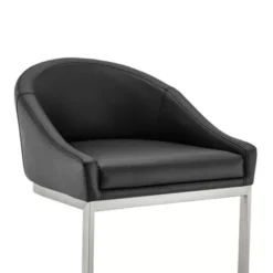 Atherik Bar Stool In Brushed Stainless Steel With Black Faux Leather -Gourmet Interiors c796df13 2b29 4aa7 8ffe e5ecb0254fcb