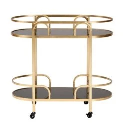 Baxton Studio Leighton Contemporary Glam And Luxe Gold Metal And Tempered Glass 2-Tier Wine Cart - Gold -Gourmet Interiors c863e1b1 a60c 4870 8cf0 1139030a8bf9