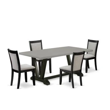 East West Furniture Mid Century Dining Set - Wooden Table With Trestle Base And Upholstered Dining Chairs (Piece Option) - V697MZ606-5 4 East West Furniture Mid Century Dining Set - Wooden Table With Trestle Base And Upholstered Dining Chairs (Piece Option) - V697MZ606-5 - Image 2