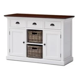 NovaSolo Halifax Mahogany Accent Buffet With 2 Baskets - White