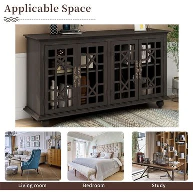 Merax 4 Acrylic Doors Sideboard With Adjustable Height Shelves - Black 6 Merax 4 Acrylic Doors Sideboard With Adjustable Height Shelves - Black - Image 4