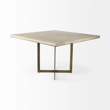 Faye I Grey Solid Wood W/Gold Metal Base Dining Table - Square - Medium Brown 6 Faye I Grey Solid Wood W/Gold Metal Base Dining Table - Square - Medium Brown - Image 4