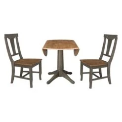 42 In. Round Dual Drop Leaf Dining Table With 2 Panel Back Chairs In Hickory/Washed Coal - Hickory/Washed Coal -Gourmet Interiors ca391c0f c25b 49ba 9ba9 9dc2974c8c85