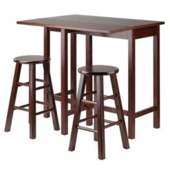 Lynnwood Drop Leaf Island Table With 2 Square Legs Stool Walnut