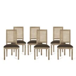 Regina French Country Wood And Cane Upholstered Dining Chair (Set Of 6) By Christopher Knight Home - Black + Gray -Gourmet Interiors cb0d2c16 ea9d 44de be5c ae173838584d