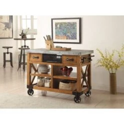 Wood And Metal Kitchen Cart, Antique Oak Brown -Gourmet Interiors cb2c633c d6f5 4eac a2a2 b4766608c4d2