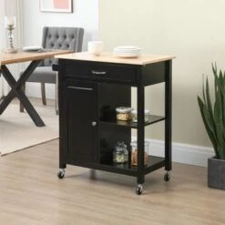 HOMCOM Kitchen Trolley, Wood Top Utility Cart On Wheels With Open Shelf And Storage Drawer For Dining Room, Kitchen - Grey -Gourmet Interiors cbb4a82e 6d5d 4841 a10a c3f0deb8b958