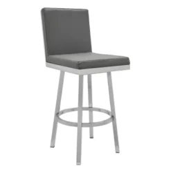 Rochester 26" Swivel Modern Brushed Stainless Steel And Grey Faux Leather Bar Stool -Gourmet Interiors cbbb3022 2456 4cb8 b7bc 2a22d66502be