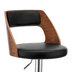 Paulo Adjustable Swivel Black Faux Leather And Walnut Wood Bar Stool With Chrome Base -Gourmet Interiors cc539121 19a0 488d a891 f18ececa0e34