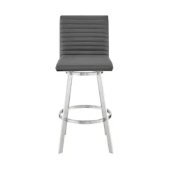 Jermaine 30" Bar Swivel Bar Stool In Brushed Stainless Steel Finish And Gray Faux Leather -Gourmet Interiors ccd157eb 0372 4270 9b82 190843a37788