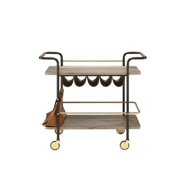 Wood Serving Cart With 2 Shelves In Natural, Gold And Black Finish - Natural, Gold And Black 3 Wood Serving Cart With 2 Shelves In Natural, Gold And Black Finish - Natural, Gold And Black