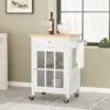 Maynard Indoor Glass Paneled Kitchen Cart With Wheels By Christopher Knight Home - White + Natural -Gourmet Interiors ce49da26 e812 4ada 9e25 315a7893194c