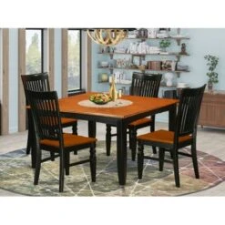 Dinette Set - A Dining Table And Wood Seat Kitchen Chairs - Black And Cherry Finish (Pieces Options) - PFWE9-BCH-W -Gourmet Interiors ce4f69de c6f3 483e b2fa ecd7d1c1098c