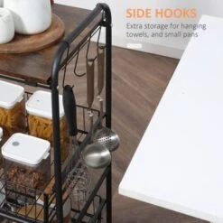 HOMCOM 24" 3-Tier Rolling Kitchen Cart, Utility Storage Trolley With 2 Basket Drawers, Side Hooks For Dining Room - Oak 28 HOMCOM 24" 3-Tier Rolling Kitchen Cart, Utility Storage Trolley With 2 Basket Drawers, Side Hooks For Dining Room - Oak -Gourmet Interiors cea8f918 fdf1 4cb5 bae4 54cc866194e1