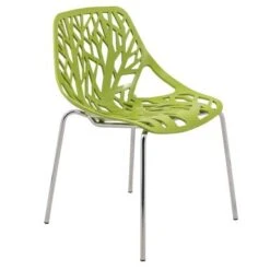 LeisureMod Asbury Modern Open Back Plastic Stackable Dining Side Chair - Green