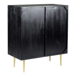 Aurelle Home Sago Modern Black Mango Wood Cabinet With Gold Foil Accents - Black -Gourmet Interiors cefef761 7aac 41ab b9ab ab5bed48e131