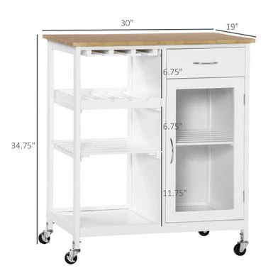 HOMCOM Utility Kitchen Cart, Rolling Kitchen Island Storage Trolley - White 14 HOMCOM Utility Kitchen Cart, Rolling Kitchen Island Storage Trolley - White - Image 12