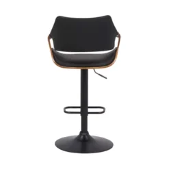 Aspen Adjustable Swivel Black Faux Leather And Walnut Wood Bar Stool With Black Base -Gourmet Interiors cfca9173 9648 4c18 b889 70fb00ba4a2a