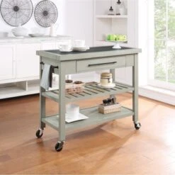 Bridgeford Kitchen Island - Portable - Antique White - Wood