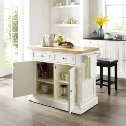 Oxford White Finish Butcher Block Top Kitchen Island With 2 Stools - Stationary - Wood -Gourmet Interiors d013b0d1 c579 4f72 81b0 f3176cb45b01
