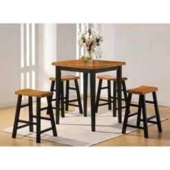5 Piece Square Counter Height Dining Set - Oak And Black -Gourmet Interiors d032166f 7dbf 4ed7 8fbb 719f592c51e9