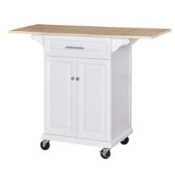 HOMCOM Kitchen Island Cart On Wheels With Extended Counter Drawer Cabinet Towel Racks Versatile Use Natural Wood Top And White - Portable - White - Wood 11 HOMCOM Kitchen Island Cart On Wheels With Extended Counter Drawer Cabinet Towel Racks Versatile Use Natural Wood Top And White - Portable - White - Wood -Gourmet Interiors d0bc1db3 a35d 455c 9f30 ce13c233dd59