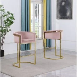 Upholstered Counter Height Chair - Pink And Gold - Counter Height