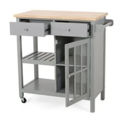 Byway Contemporary Kitchen Cart With Wheels By Christopher Knight Home - Black + Natural -Gourmet Interiors d1381f51 3192 47b9 949f 1d86beaf5d2d