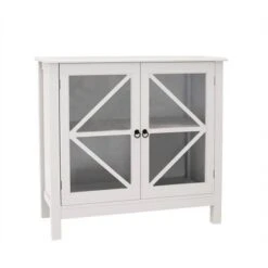 White Kitchen Cabinet With Double Glass Doors - White -Gourmet Interiors d17526fb 9db9 4911 814c 971b3f722752