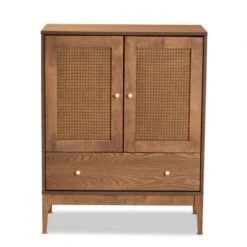 Baxton Studio Ramiel Mid-Century Modern Ash Walnut Finished Wood And Rattan 1-Drawer Sideboard - Natural Brown, Gold -Gourmet Interiors d23599e4 ca0a 4754 a5d7 6661e7b60bb4